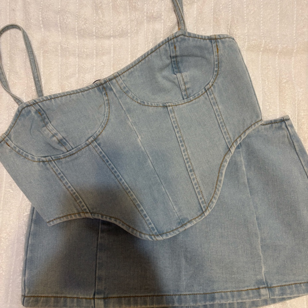 Pretty Little Thing Denim corset skirt set